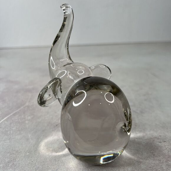 Vintage Clear Hand Blown Art Glass Elephant Figurine Paperweight 5in tall - Picture 3 of 8